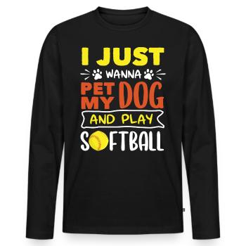 Il suffit de caresser mon chien et de jouer au softball - T-shirt manches longues Premium bio Homme - noir - Devant - Nico (187cm)