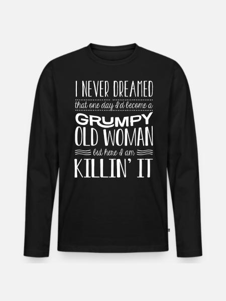Grinig gubbe, här är jag - Ekologisk långärmad premium-T-shirt herr - svart