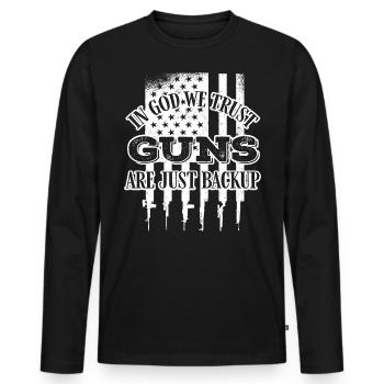 En Dieu, nous avons confiance, les armes ne sont que des sauvegardes - T-shirt manches longues Premium bio Homme - noir - Devant - Nico (187cm)