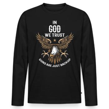 In Gott, Wir Vertrauen, Sind Waffen Nur Backup - Männer Premium Bio Langarmshirt - Schwarz - Vorne - Nico (187cm)
