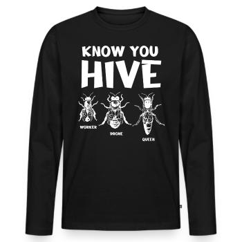 Travailleur essentiel, abeille, apiculteur, nid d’abeille - T-shirt manches longues Premium bio Homme - noir - Devant - Nico (187cm)