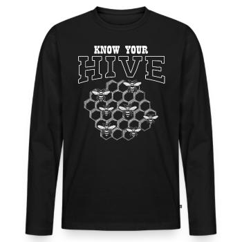 Travailleur essentiel, abeille, apiculteur, nid d’abeille - T-shirt manches longues Premium bio Homme - noir - Devant - Nico (187cm)