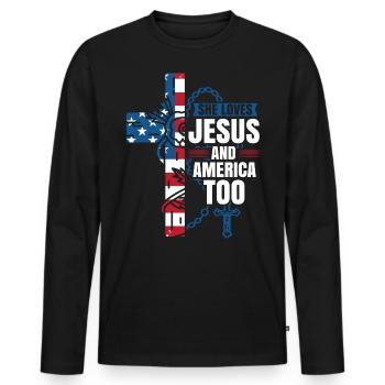 Elle aime aussi Jésus et l’Amérique - T-shirt manches longues Premium bio Homme - noir - Devant - Nico (187cm)