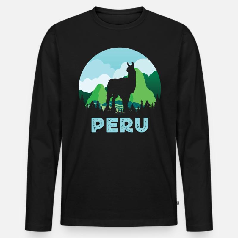 Peru, Perulama - Männer Premium Bio Langarmshirt - Schwarz