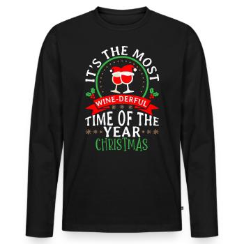 Wine Derful, période de l’année Noël - T-shirt manches longues Premium bio Homme - noir - Devant - Nico (187cm)