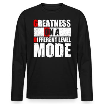 GOD MODE, Größe Auf Einer Anderen Ebene - Männer Premium Bio Langarmshirt - Schwarz - Vorne - Nico (187cm)