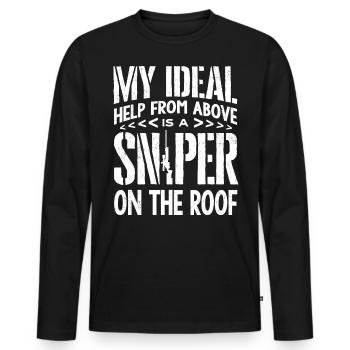 Hilfe Von Oben Ist Ein Scharfschütze - Männer Premium Bio Langarmshirt - Schwarz - Vorne - Nico (187cm)