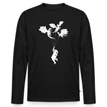 Funny Trendy Little Girl With Dragon - Men's Premium Organic Long Sleeve Shirt - black - Front - Nico (187cm)