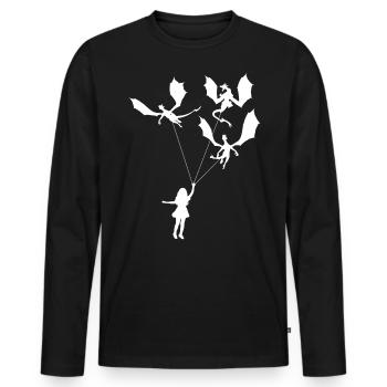 Funny Trendy Little Girl With Dragon - Men's Premium Organic Long Sleeve Shirt - black - Front - Nico (187cm)