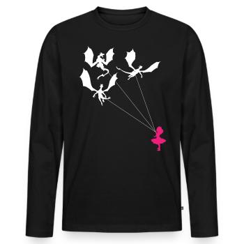 Funny Trendy Little Girl With Dragon - Men's Premium Organic Long Sleeve Shirt - black - Front - Nico (187cm)