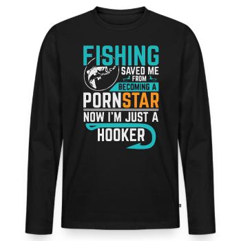 Fishing saves me from star - Men's Premium Organic Long Sleeve Shirt - black - Front - Nico (187cm)