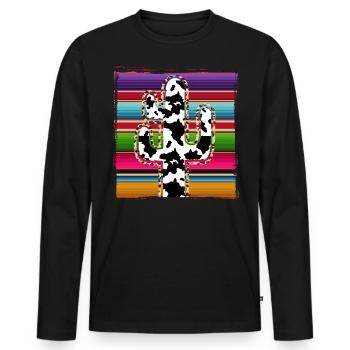 Cactus vache de l’Ouest - T-shirt manches longues Premium bio Homme - noir - Devant - Nico (187cm)