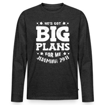 He has big plans for me, Jeremiah 29:11 Psalm - Men's Premium Organic Long Sleeve Shirt - heather anthracite - Front - Nico (187cm)