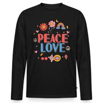 Friedensliebe Hippie - Männer Premium Bio Langarmshirt - Schwarz - Vorne - Nico (187cm)