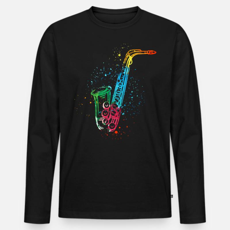 Saxofon, SAXofonist - Männer Premium Bio Langarmshirt - Schwarz