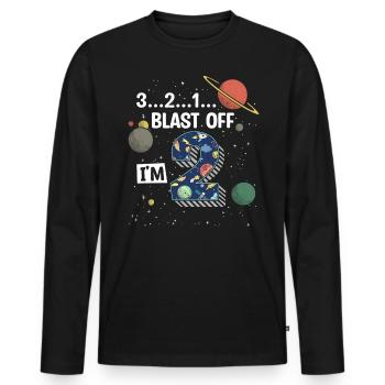 Blast Off Ich Bin2 Jahre Alt, 2. Geburtstag - Männer Premium Bio Langarmshirt - Schwarz - Vorne - Nico (187cm)