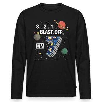 Blast Off Ich Bin 7 Jahre Alt, 7. Geburtstag - Männer Premium Bio Langarmshirt - Schwarz - Vorne - Nico (187cm)