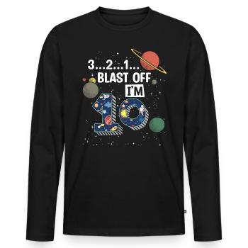Blast Off Ich Bin 10 Jahre Alt, 10. Geburtstag - Männer Premium Bio Langarmshirt - Schwarz - Vorne - Nico (187cm)
