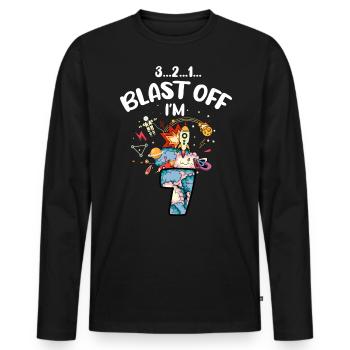 Blast Off Ich Bin 7 Jahre Alt, 7. Geburtstag - Männer Premium Bio Langarmshirt - Schwarz - Vorne - Nico (187cm)