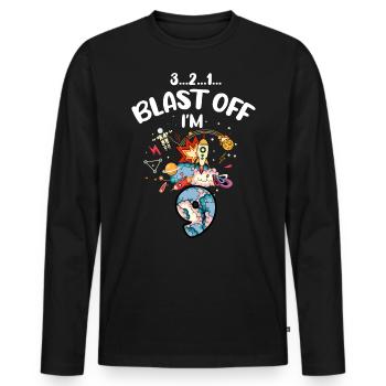 Blast Off Ich Bin 9 Jahre Alt, 9. Geburtstag - Männer Premium Bio Langarmshirt - Schwarz - Vorne - Nico (187cm)