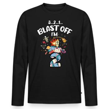 Blast Off Ich Bin2 Jahre Alt, 2. Geburtstag - Männer Premium Bio Langarmshirt - Schwarz - Vorne - Nico (187cm)