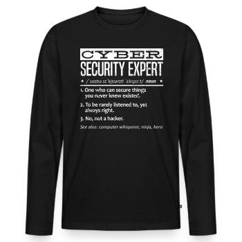 Expert en cybersécurité - T-shirt manches longues Premium bio Homme - noir - Devant - Nico (187cm)