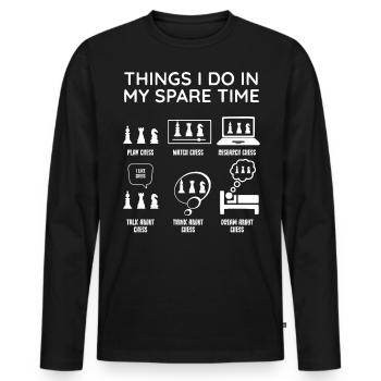 Joueur d’échecs, Jeu d’échecs, Amateur d’échecs - T-shirt manches longues Premium bio Homme - noir - Devant - Nico (187cm)