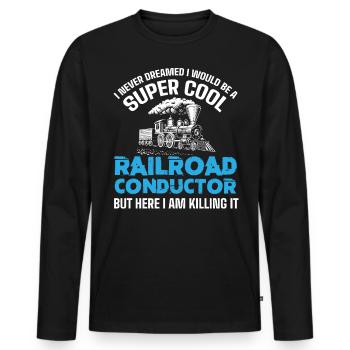 Railway Ladder, Railway Railfan - Men's Premium Organic Long Sleeve Shirt - black - Front - Nico (187cm)