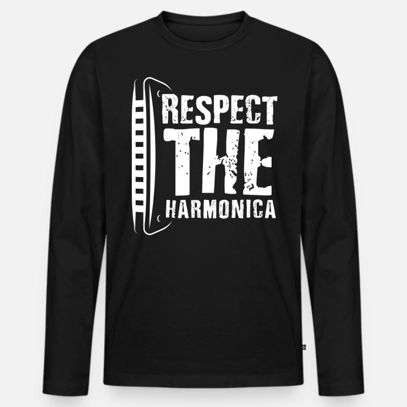 Harmonica player, Unny harmonica - Men's Premium Organic Long Sleeve Shirt - black