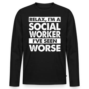 Travailleur social - T-shirt manches longues Premium bio Homme - noir - Devant - Nico (187cm)