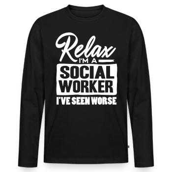 Travailleur social - T-shirt manches longues Premium bio Homme - noir - Devant - Nico (187cm)