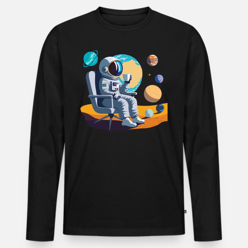 Interstellare Kaffeepause - Männer Premium Bio Langarmshirt - Schwarz