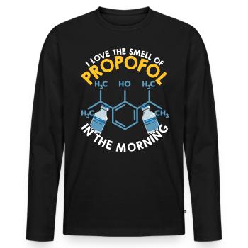 J’adore l’odeur du propofol le matin - T-shirt manches longues Premium bio Homme - noir - Devant - Nico (187cm)