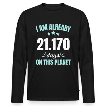 Déjà 21170 jours sur cette planète 58ème anniversaire - T-shirt manches longues Premium bio Homme - noir - Devant - Nico (187cm)