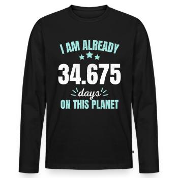 Déjà 34675 jours sur cette planète 95e anniversaire - T-shirt manches longues Premium bio Homme - noir - Devant - Nico (187cm)