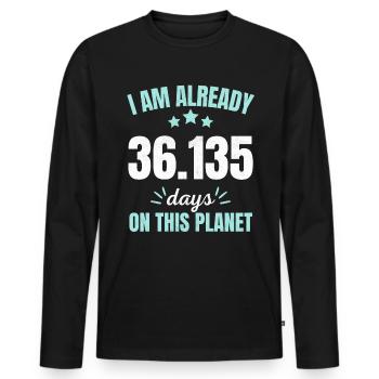 Déjà 36135 jours sur cette planète 99e anniversaire - T-shirt manches longues Premium bio Homme - noir - Devant - Nico (187cm)