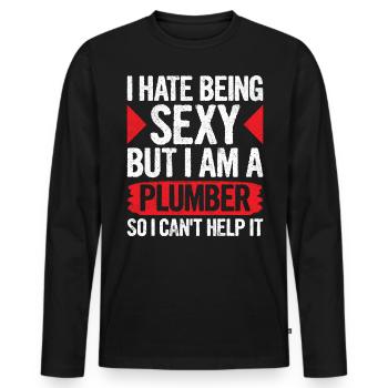 Je déteste être sexy mais je suis plombier - T-shirt manches longues Premium bio Homme - noir - Devant - Nico (187cm)