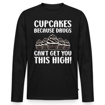 Cupcakes parce que les drogues - T-shirt manches longues Premium bio Homme - noir - Devant - Nico (187cm)