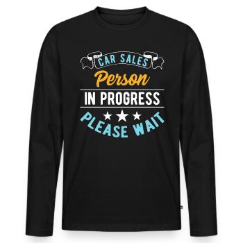 Vendeur de voiture en cours S’il vous plaît attendre - T-shirt manches longues Premium bio Homme - noir - Devant - Nico (187cm)