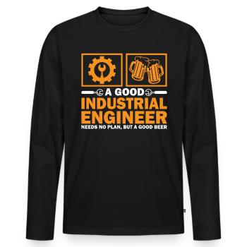 A Good Industrial Engineer Needs No Plan - Men's Premium Organic Long Sleeve Shirt - black - Front - Nico (187cm)