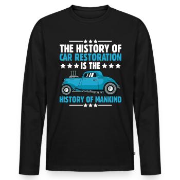 L’histoire de la restauration automobile - T-shirt manches longues Premium bio Homme - noir - Devant - Nico (187cm)