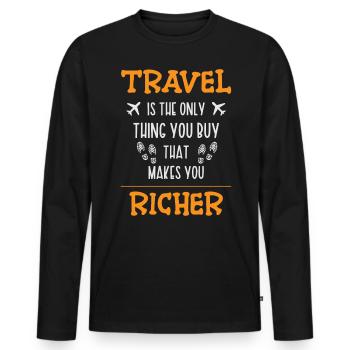 Voyage Voyage Escapade Vacances Touriste - T-shirt manches longues Premium bio Homme - noir - Devant - Nico (187cm)