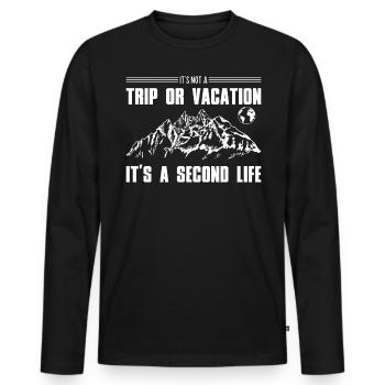 Ce n’est pas un voyage ou des vacances, c’est une seconde vie - T-shirt manches longues Premium bio Homme - noir - Devant - Nico (187cm)