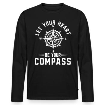 Laissez votre cœur être votre boussole voyage touristique - T-shirt manches longues Premium bio Homme - noir - Devant - Nico (187cm)