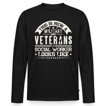 Travailleur social militaire et vétéran - T-shirt manches longues Premium bio Homme - noir - Devant - Nico (187cm)