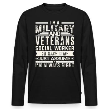 Je suis un travailleur social militaire et vétéran - T-shirt manches longues Premium bio Homme - noir - Devant - Nico (187cm)