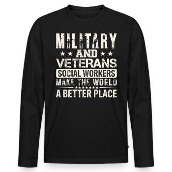 Travailleurs sociaux militaires et vétérans - T-shirt manches longues Premium bio Homme - noir - Devant - Nico (187cm)
