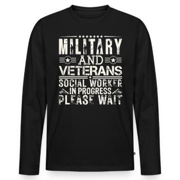 Military & Veterans Worker In Progress - Männer Premium Bio Langarmshirt - Schwarz - Vorne - Nico (187cm)