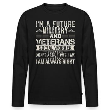 Je suis un futur travailleur militaire et vétéran - T-shirt manches longues Premium bio Homme - noir - Devant - Nico (187cm)