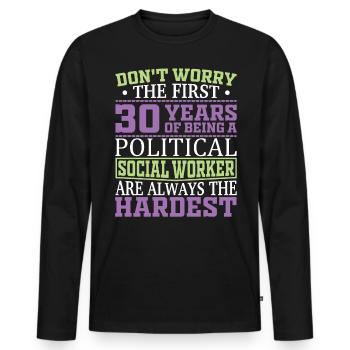 Être un travailleur social politique - T-shirt manches longues Premium bio Homme - noir - Devant - Nico (187cm)
